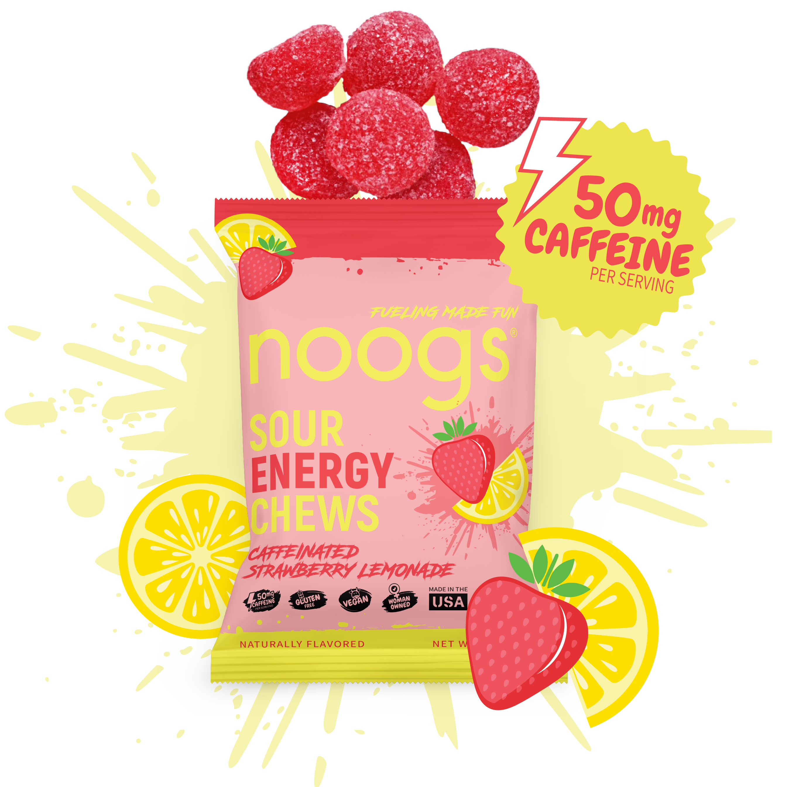 Caffeinated Strawberry Lemonade Sour Energy Chews – Noogs